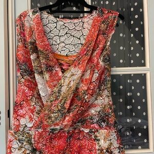 ERDEM One Shoulder Red and Orange Lace Dress